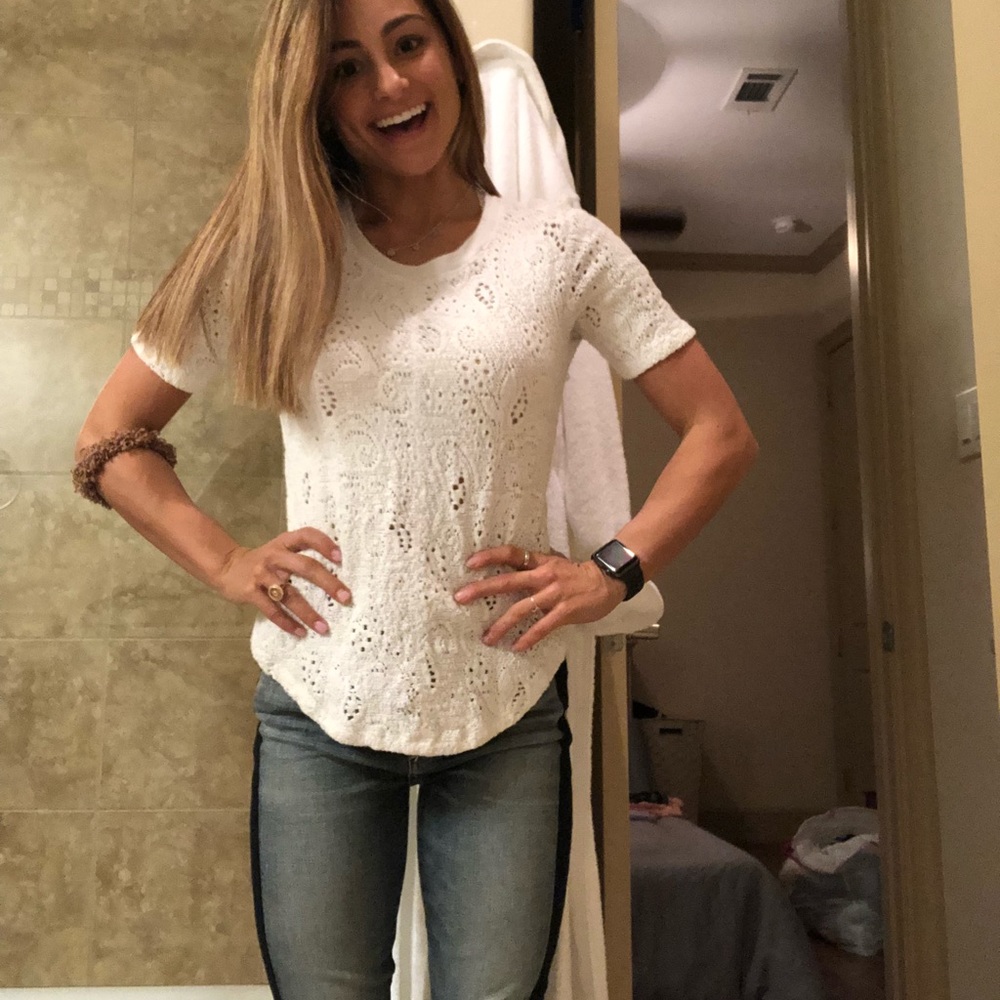 Tighter but SUPER comfy white top.